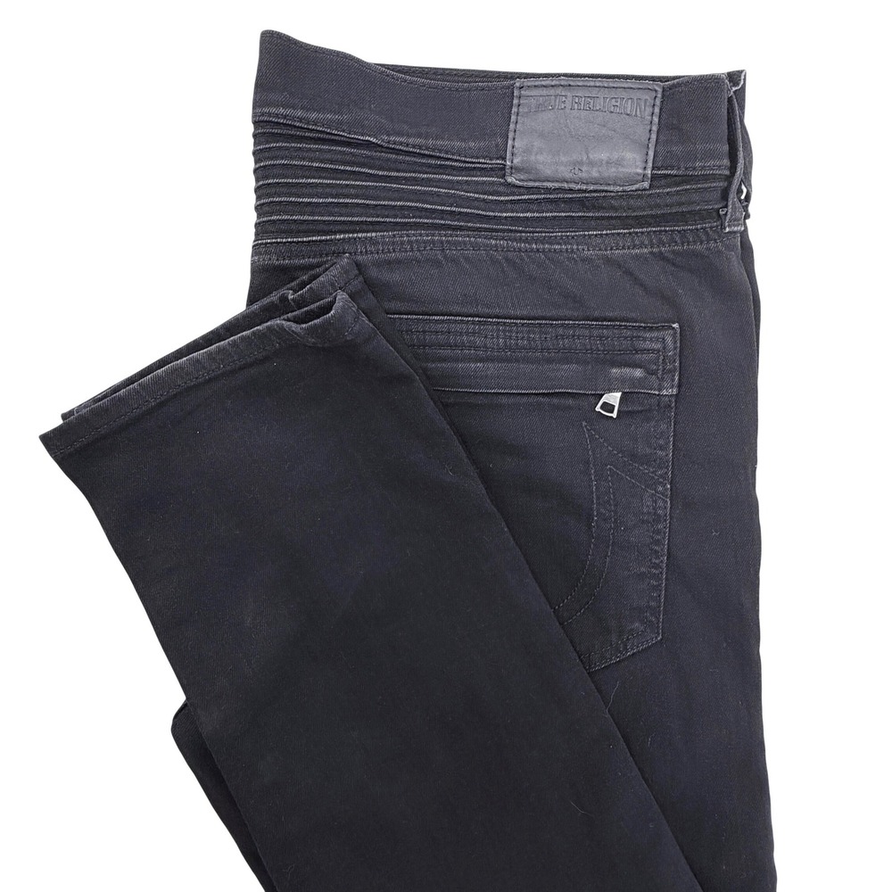 True Religion Rocco Moto Jeans Mens 34 Black Relaxed Skinny Skater Biker Moto